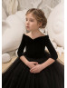 Black Velvet Tulle Embroidery Flower Girl Dress 